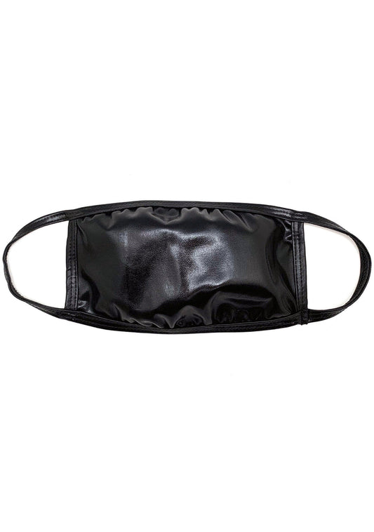 BGlittz x LASR Bad Behavior Dust Mask in black with black patent base on breathable poly nylon LASR exclusive rave festival face mask — front view