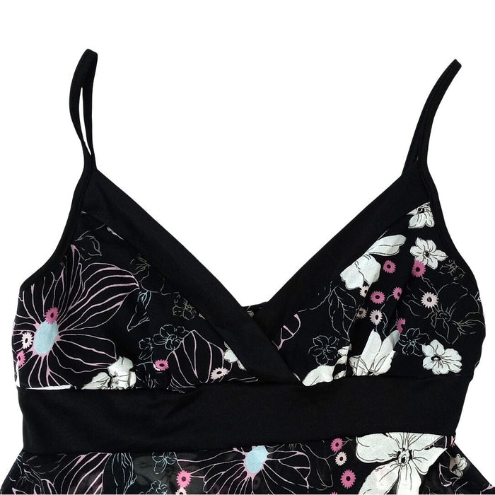 Y2k Black Floral Print Tank Flowy Handkerchief Hem Tank Top Women's Size Small5