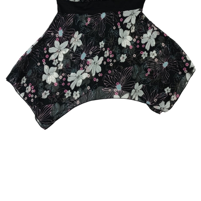 Y2k Black Floral Print Tank Flowy Handkerchief Hem Tank Top Women's Size Small6
