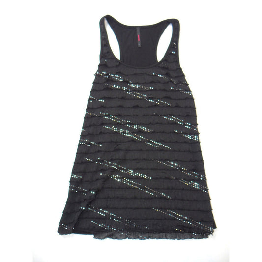 Y2K Candy Rain Womens Black Ruffle Sequin Racerback Tank Top Size L Slim Fit0