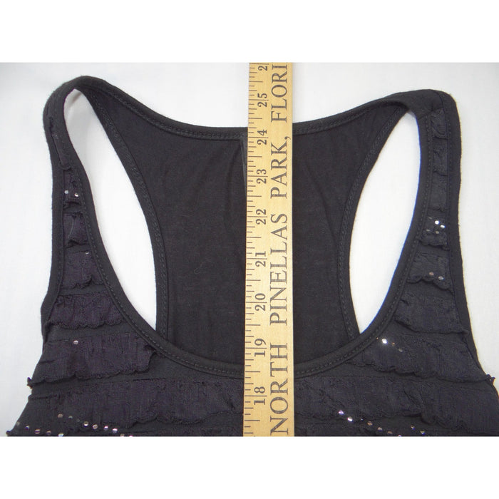 Y2K Candy Rain Womens Black Ruffle Sequin Racerback Tank Top Size L Slim Fit2