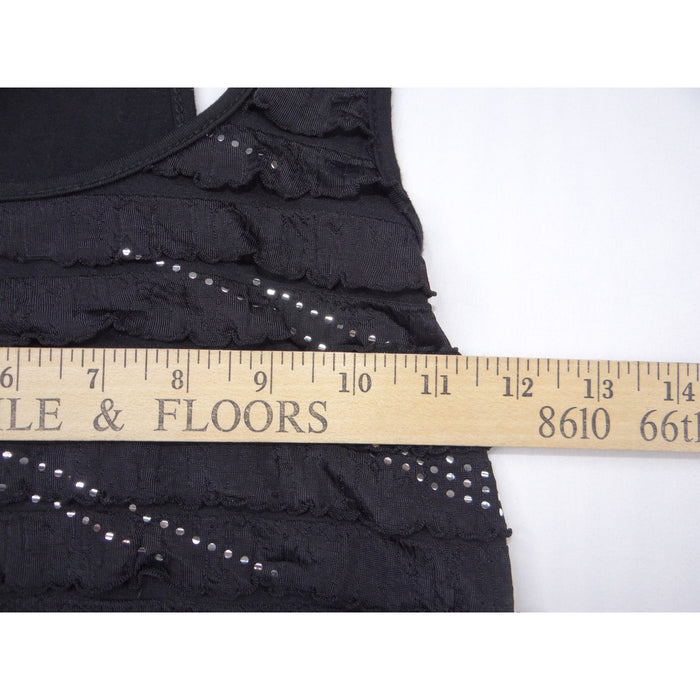 Y2K Candy Rain Womens Black Ruffle Sequin Racerback Tank Top Size L Slim Fit3