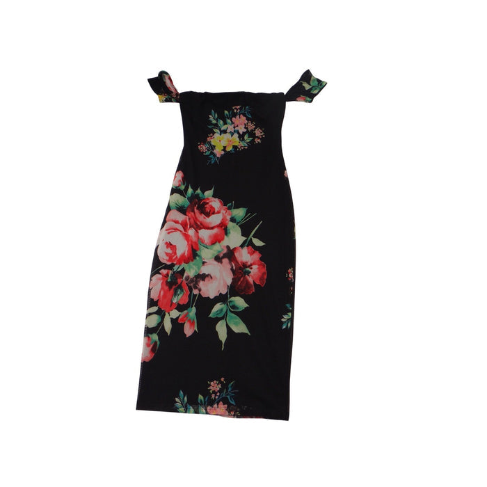 Y2K Charlotte Russe Black Floral Off Shoulder Midi Dress Size XS0