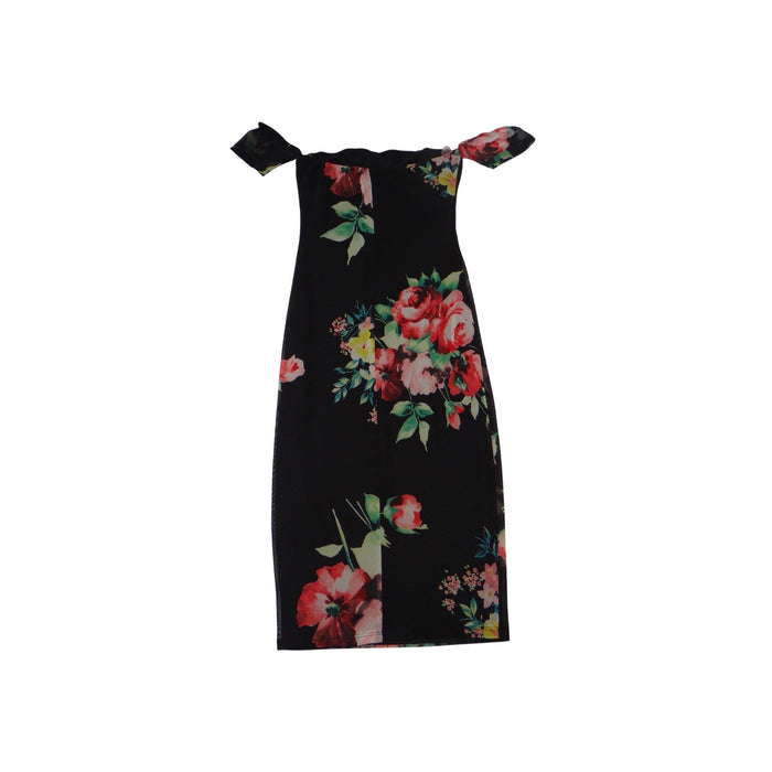 Y2K Charlotte Russe Black Floral Off Shoulder Midi Dress Size XS2