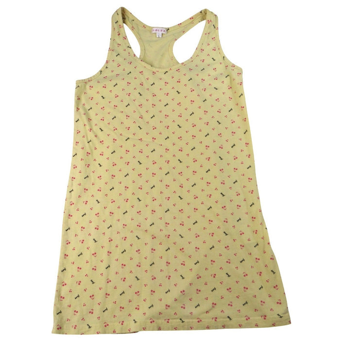 Y2K COLZA Womens Yellow Cherry Print Racerback Tank Top Size L0