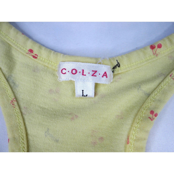 Y2K COLZA Womens Yellow Cherry Print Racerback Tank Top Size L1