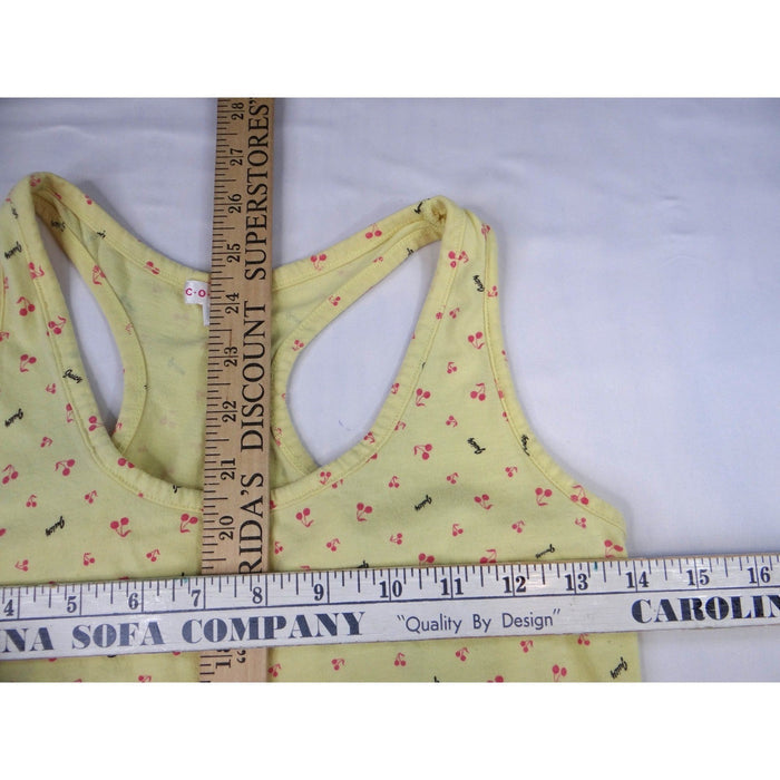 Y2K COLZA Womens Yellow Cherry Print Racerback Tank Top Size L3