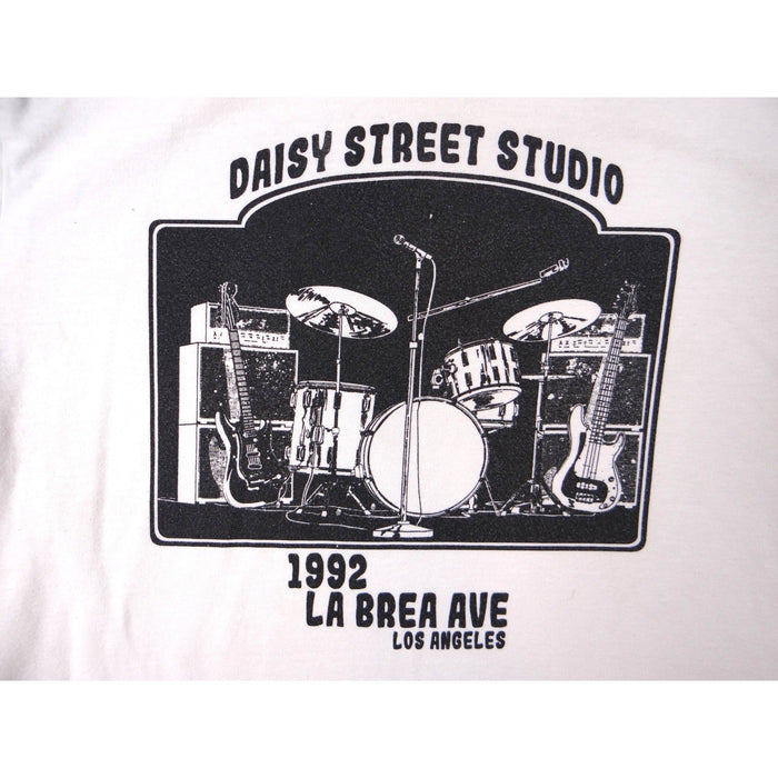 Y2K Daisy Street Studio Graphic T Shirt White Black Band Drum Guitar Logo Tee3