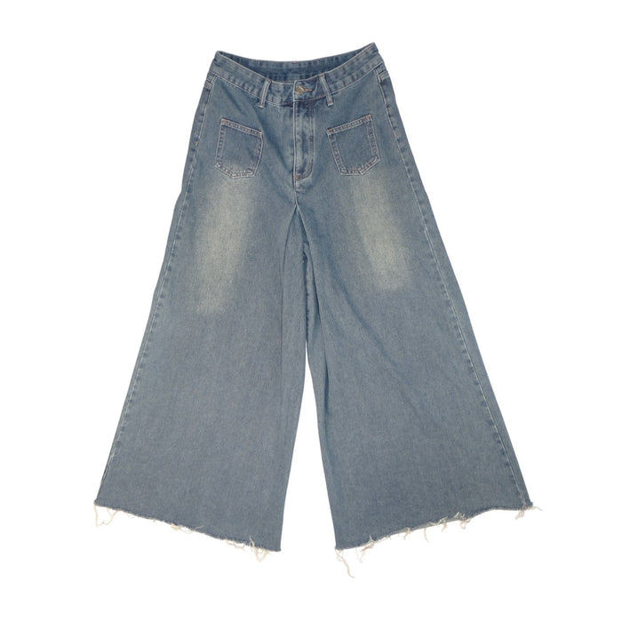 Y2K inspired Extreme Wide Leg Denim Jeans Cropped Raw Hem On Trend0