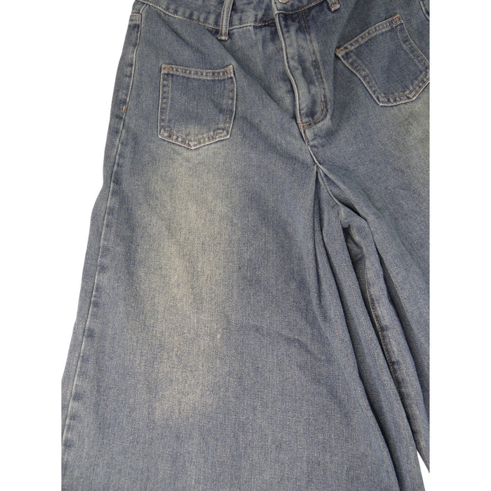 Y2K inspired Extreme Wide Leg Denim Jeans Cropped Raw Hem On Trend1
