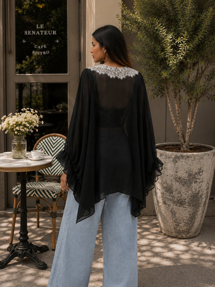 Yelena Lace Tie Up Top - Black