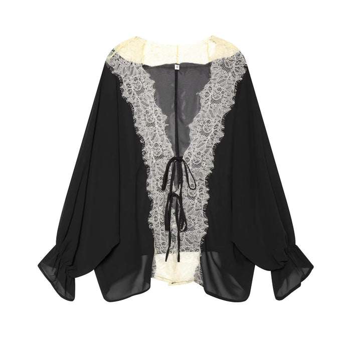 Yelena Lace Tie Up Top - Black