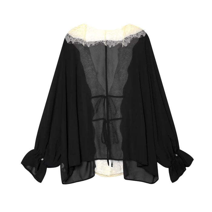 Yelena Lace Tie Up Top - Black