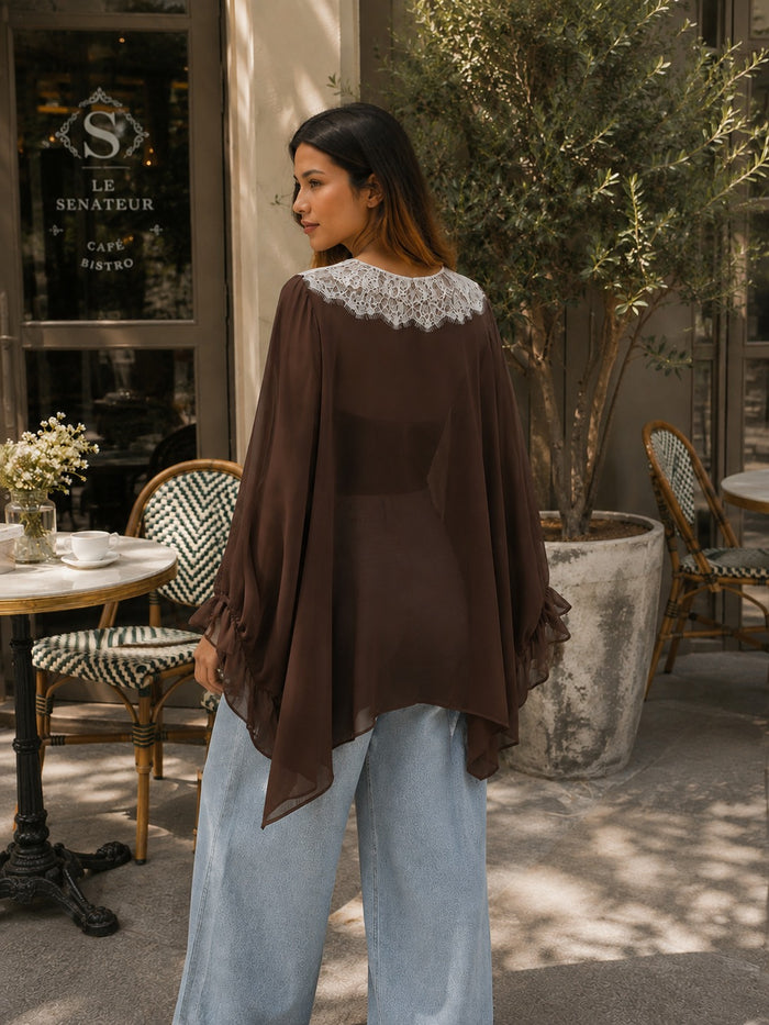 Yelena Lace Tie Up Top - Brown