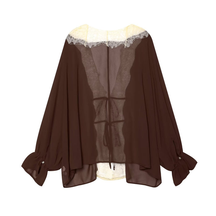 Yelena Lace Tie Up Top - Brown