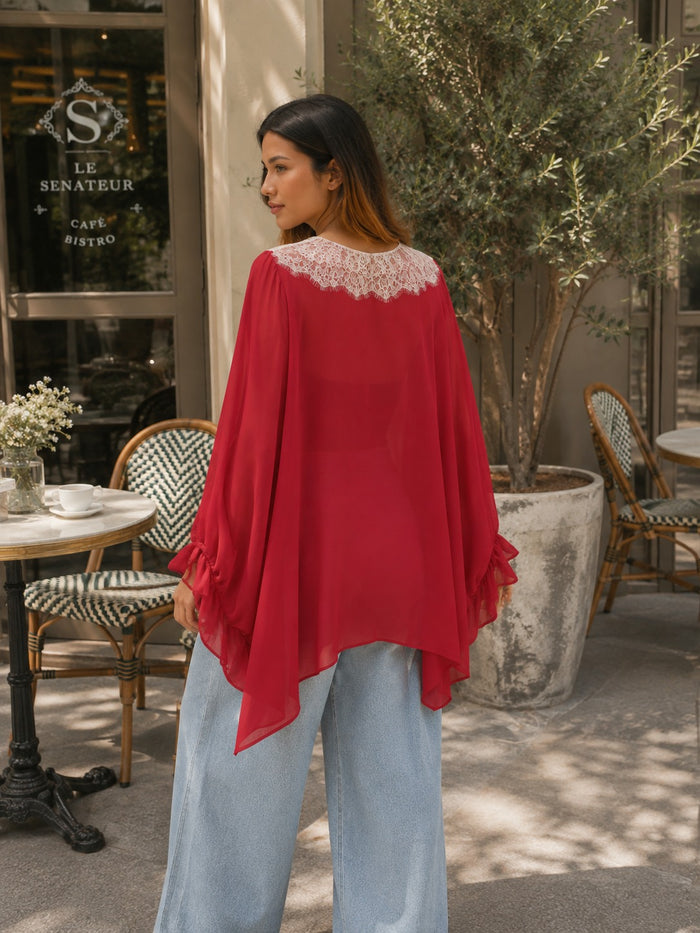 Yelena Lace Tie Up Top - Red
