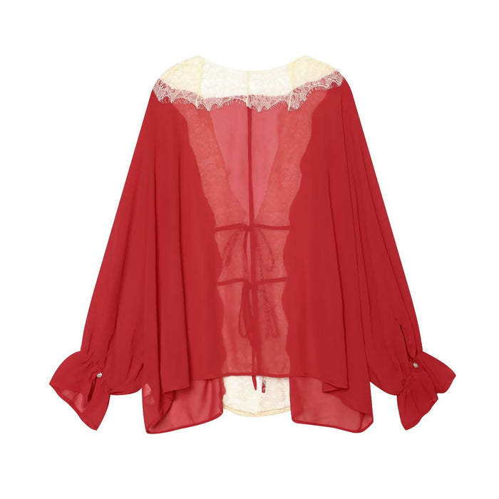 Yelena Lace Tie Up Top - Red