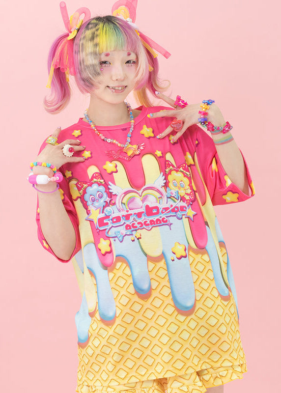 ACDC Rag Yen Cottbabe Melting Ice Cream Oversize Tee — model view