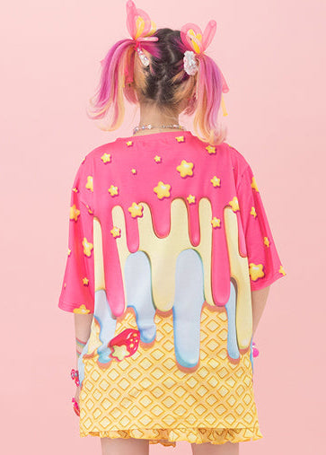 ACDC Rag Yen Cottbabe Melting Ice Cream Oversize Tee — model back view