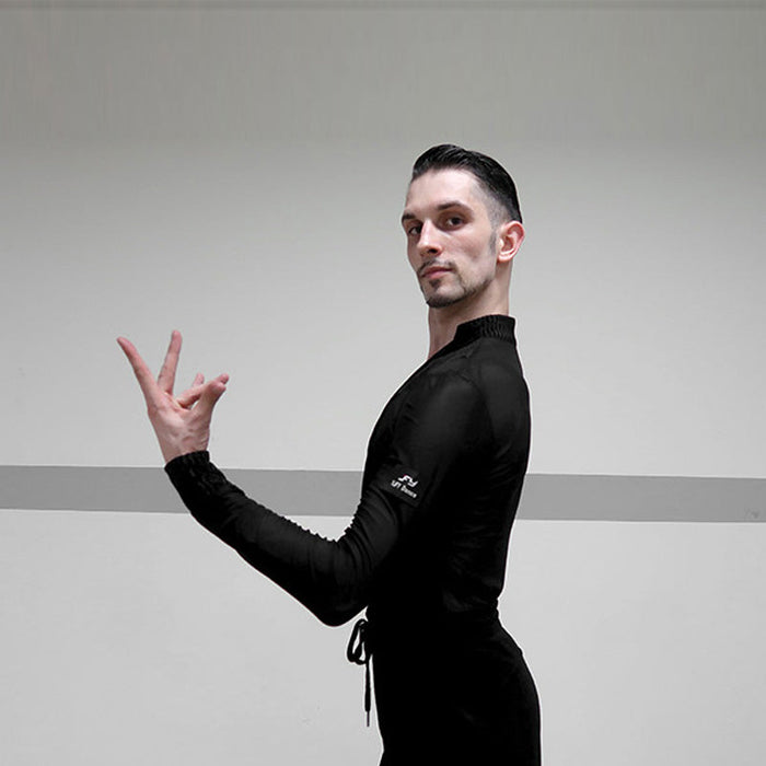 YJFY-Men's Long Sleeve V Neck Latin Dance Tops Dance Wear