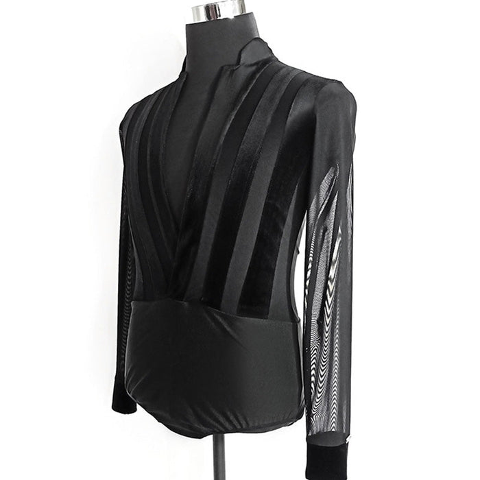 YJFY-Men's Long Sleeve V Neck Latin Dance Tops Dance Wear