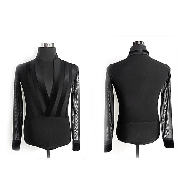 YJFY-Men's Long Sleeve V Neck Latin Dance Tops Dance Wear