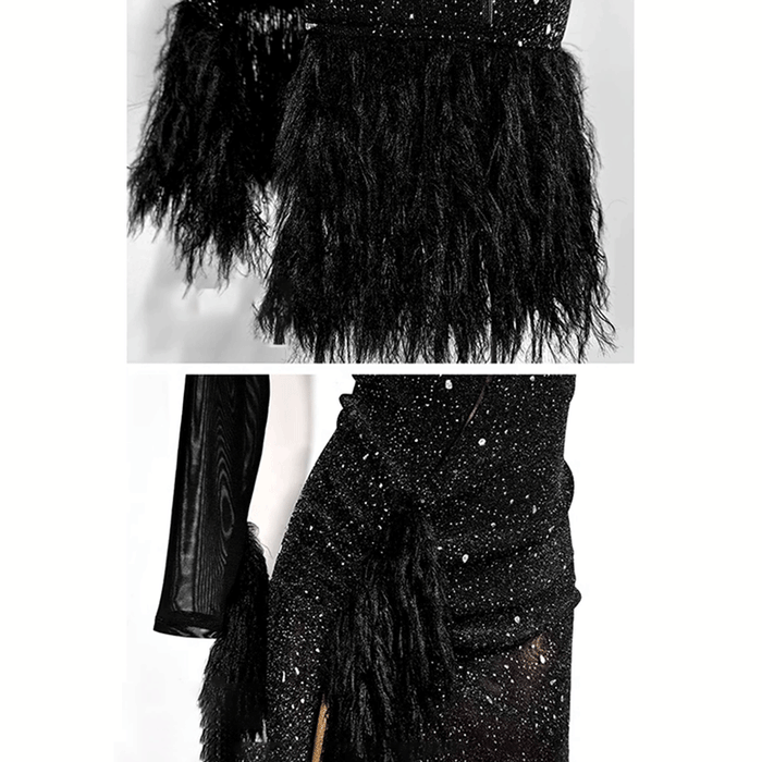 YJFY Women's Black Latin Dance Dress Dance Wear Training Performance Dress