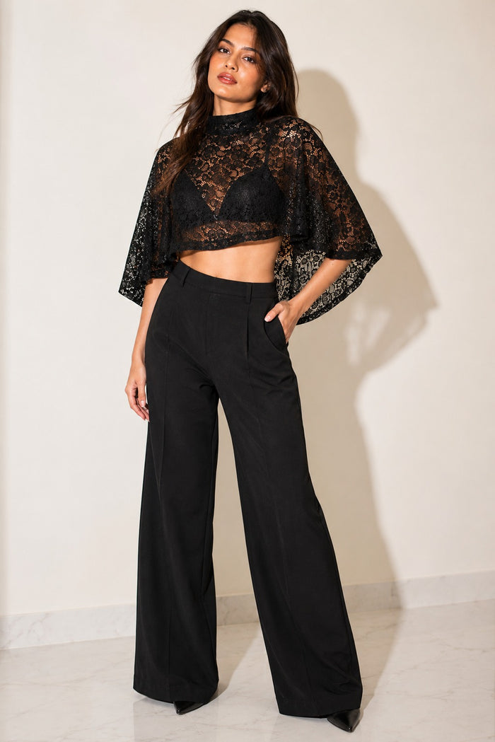 Yuki Lace Cape Top - Black