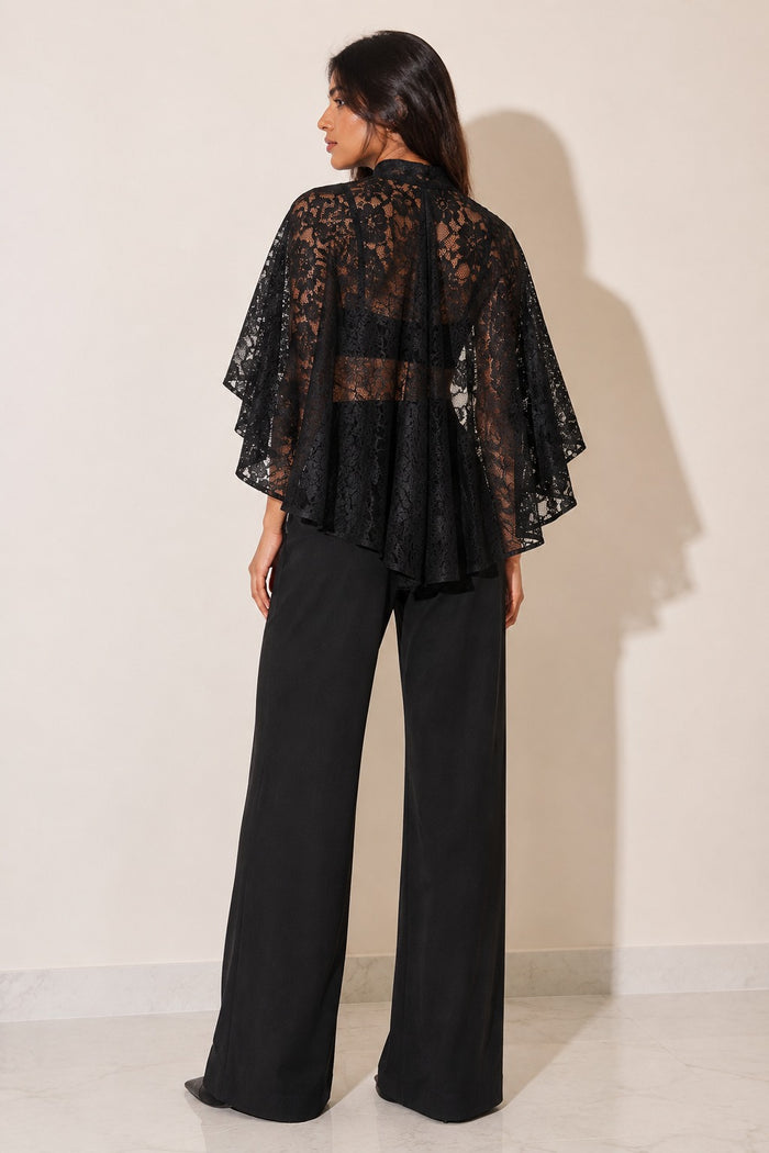 Yuki Lace Cape Top - Black