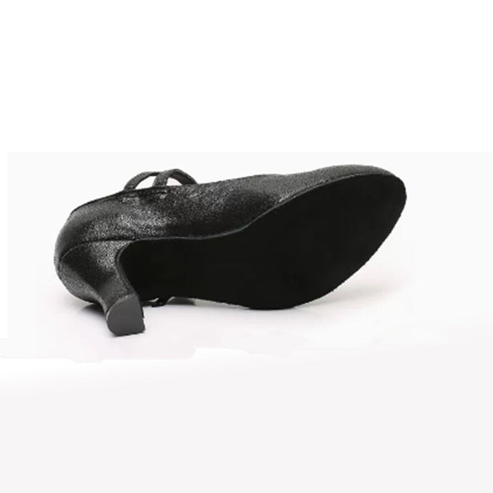 YW Women's Black Real Leather Customized Heels Ballroom Dance Shoes Modern Dance Shoes