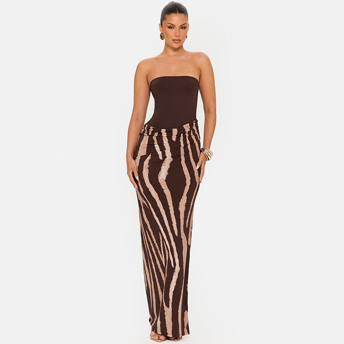 Zebbie Stripe Maxi Dress - Brown