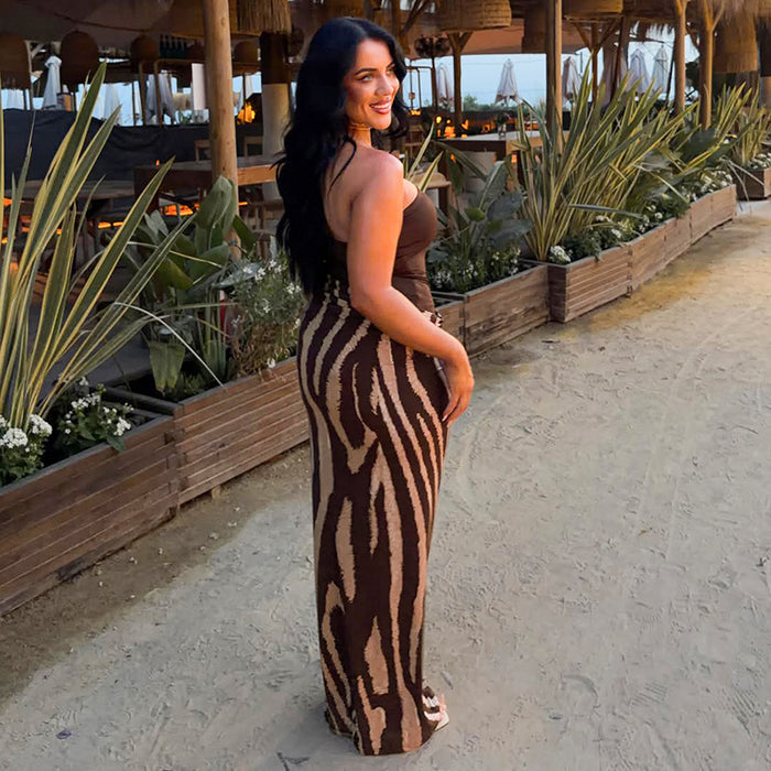 Zebbie Stripe Maxi Dress - Brown