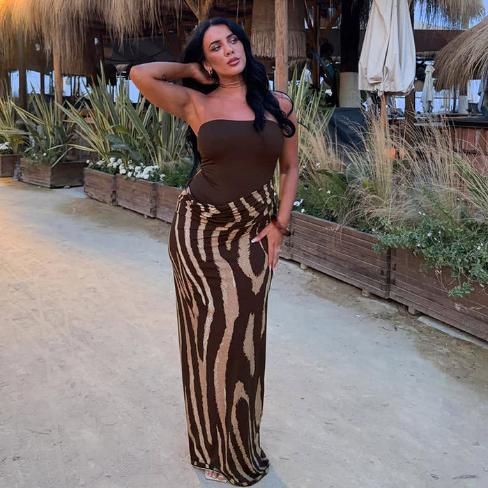 Zebbie Stripe Maxi Dress - Brown
