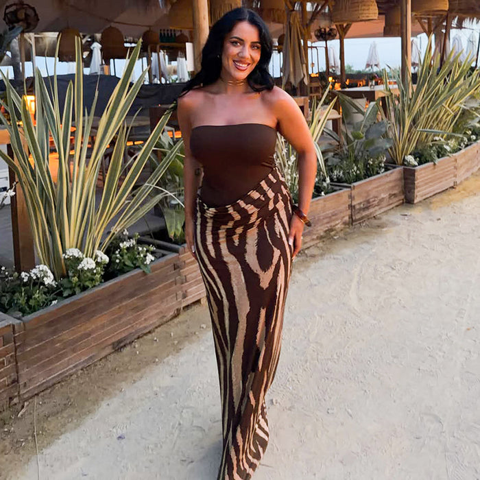 Zebbie Stripe Maxi Dress - Brown