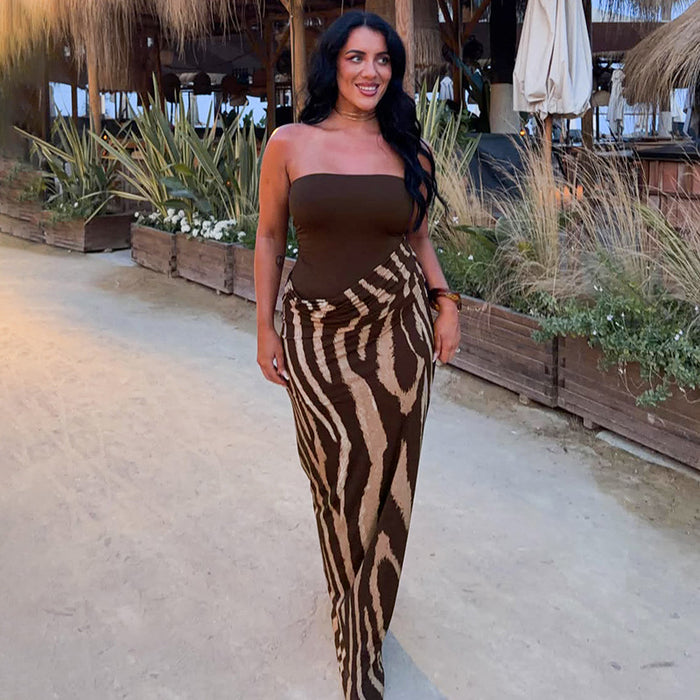 Zebbie Stripe Maxi Dress - Brown