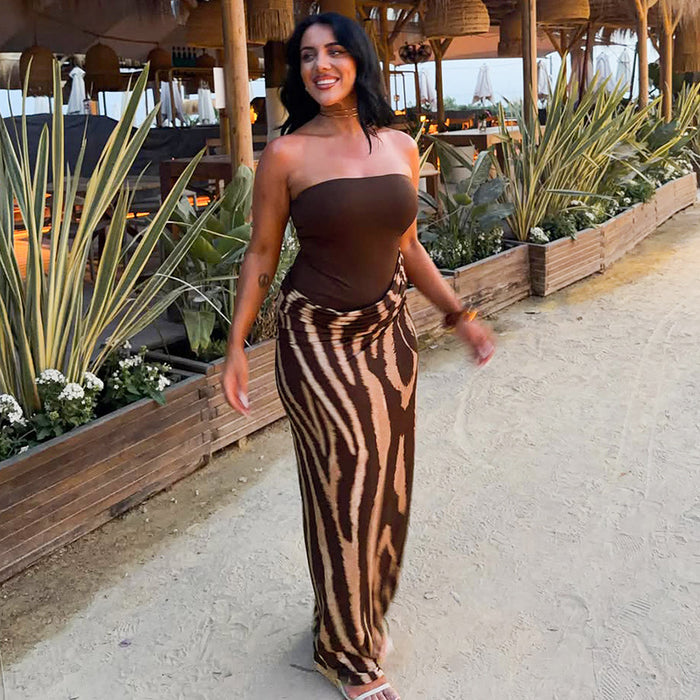 Zebbie Stripe Maxi Dress - Brown