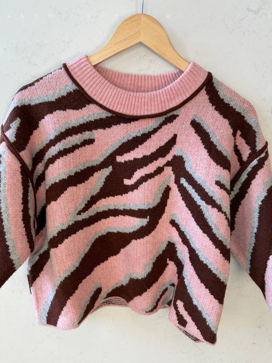 Zebra Print Short Sleeve Sweater Top