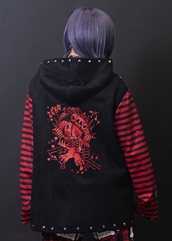 ACDC Rag Zero Dark Gothic Black Red Oversized Zip Jacket on model — back view