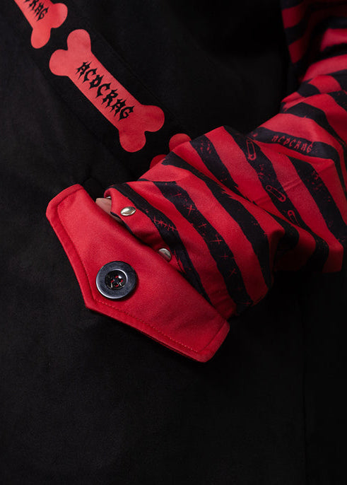 ACDC Rag Zero Dark Gothic Black Red Oversized Zip Jacket close-up of red leather-look pocket with button closure