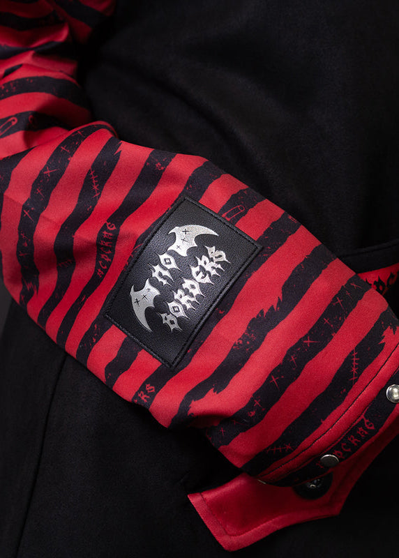 ACDC Rag Zero Dark Gothic Black Red Oversized Zip Jacket close-up of red and black striped sleeve detail