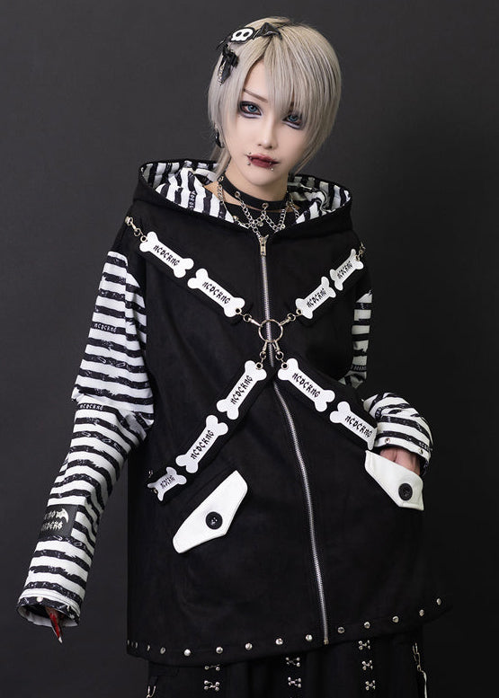 ACDC Rag Zero Dark Gothic Black White Oversized Zip Jacket on model — front view