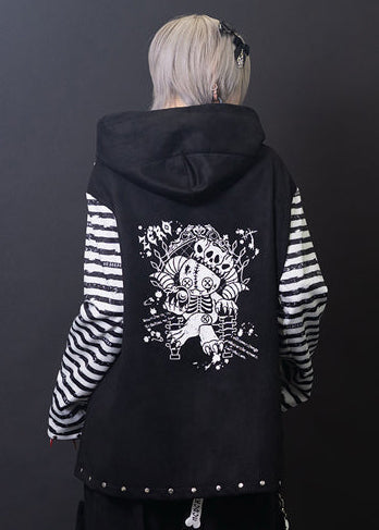 ACDC Rag Zero Dark Gothic Black White Oversized Zip Jacket on model — back view