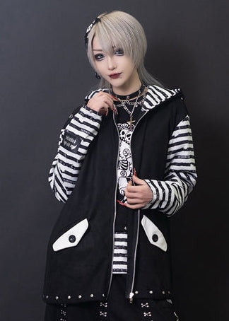 ACDC Rag Zero Dark Gothic Black White Oversized Zip Jacket on model full length — Rave