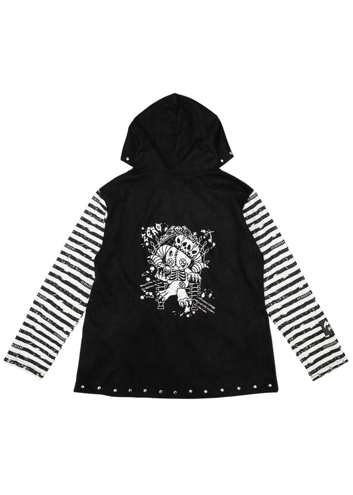 ACDC Rag Zero Dark Gothic Black White Oversized Zip Jacket showing Zero gothic skull graphic — back view