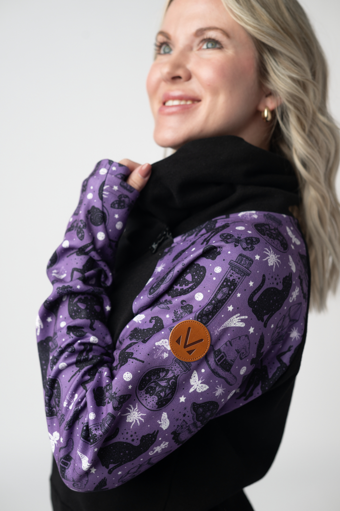 Zoey ZipCowl Sweatshirt - I Put A Spell On You and Black