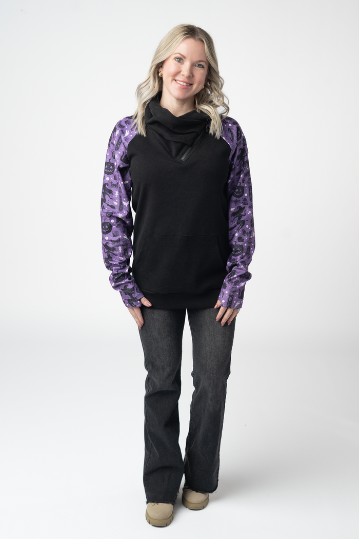 Zoey ZipCowl Sweatshirt - I Put A Spell On You and Black