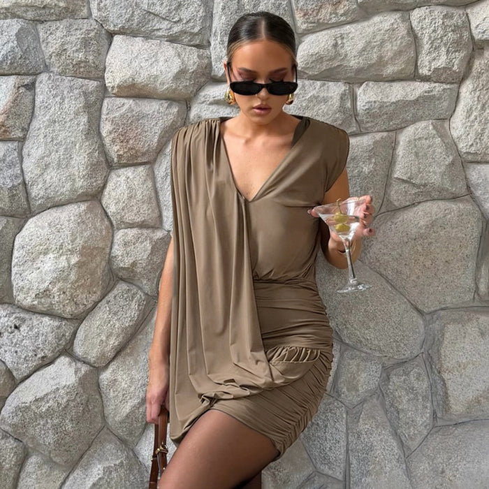 Zorene Drape Mini Dress - Khaki