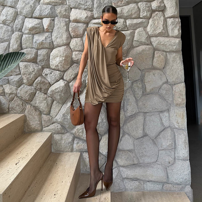 Zorene Drape Mini Dress - Khaki