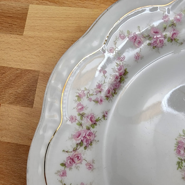 ZSC41 Luncheon Plates Set of 5 Scalloped, Pink Roses White ZS & Co Scherzer