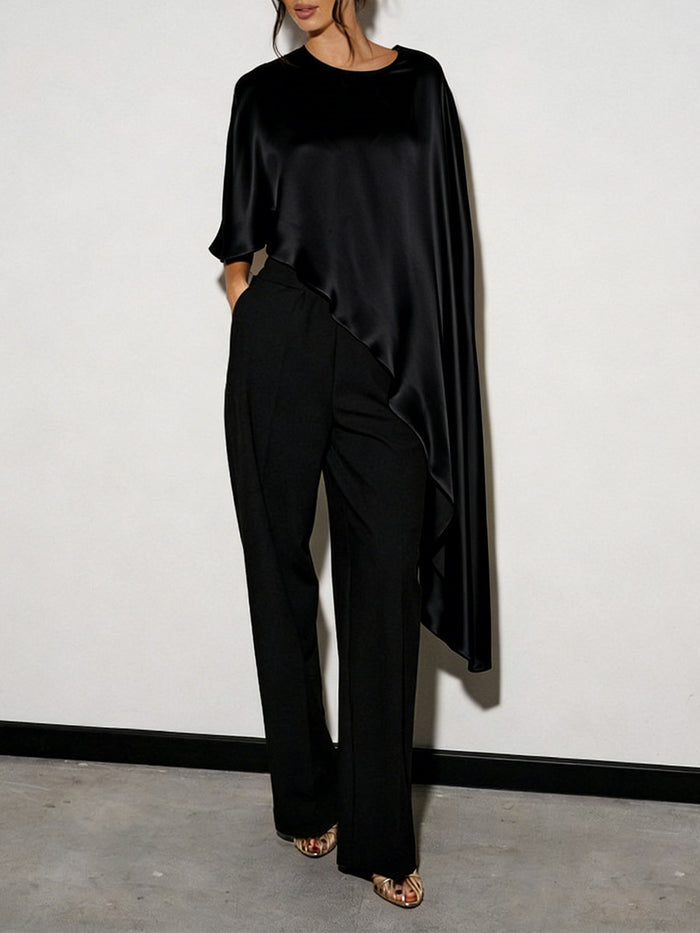 Zuka Asymmentric Hem Cape Top - Black